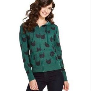 Mossimo Green with Black Cat Print Zip-Up Hoodie, Small